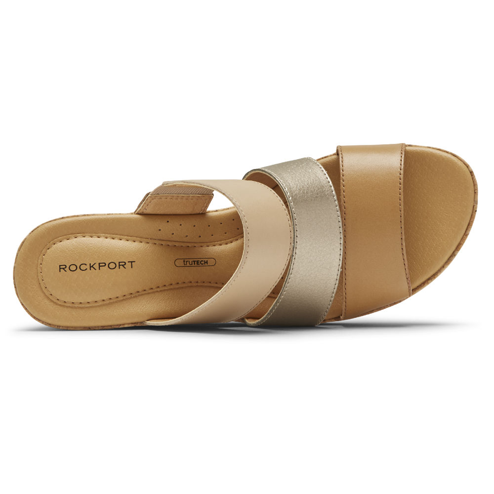 Rockport Singapore Womens Slides - Lyla Banded Khaki - ZH4268071